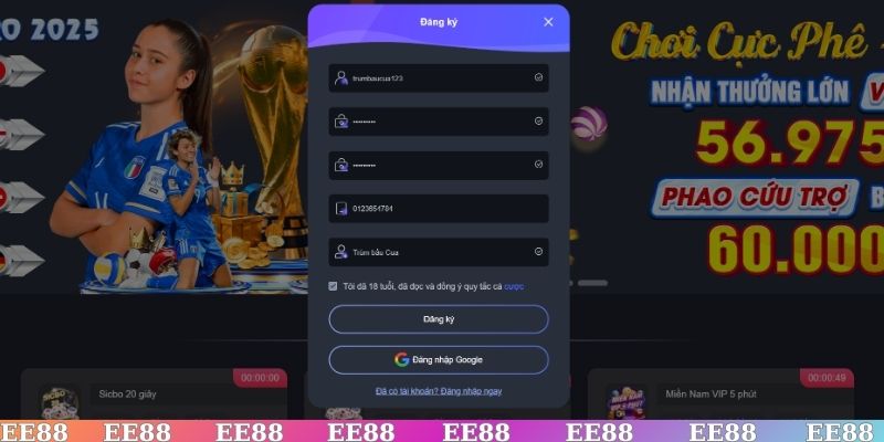 Quy trình các bước hướng dẫn đăng ký EE88 cho người mới